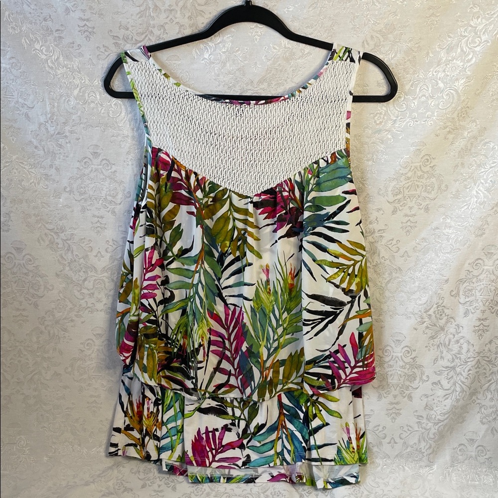 NWOT Cupio Multicolor Tropical Leaf Tank Top. Size Medium - Picture 2 of 4